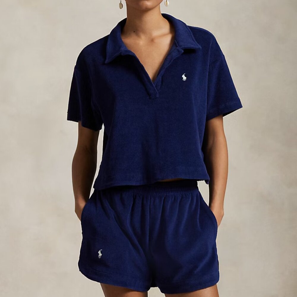 Polo Ralph Lauren Terry Polo Shirt & Short Cover-Up SET Navy Blue size Large